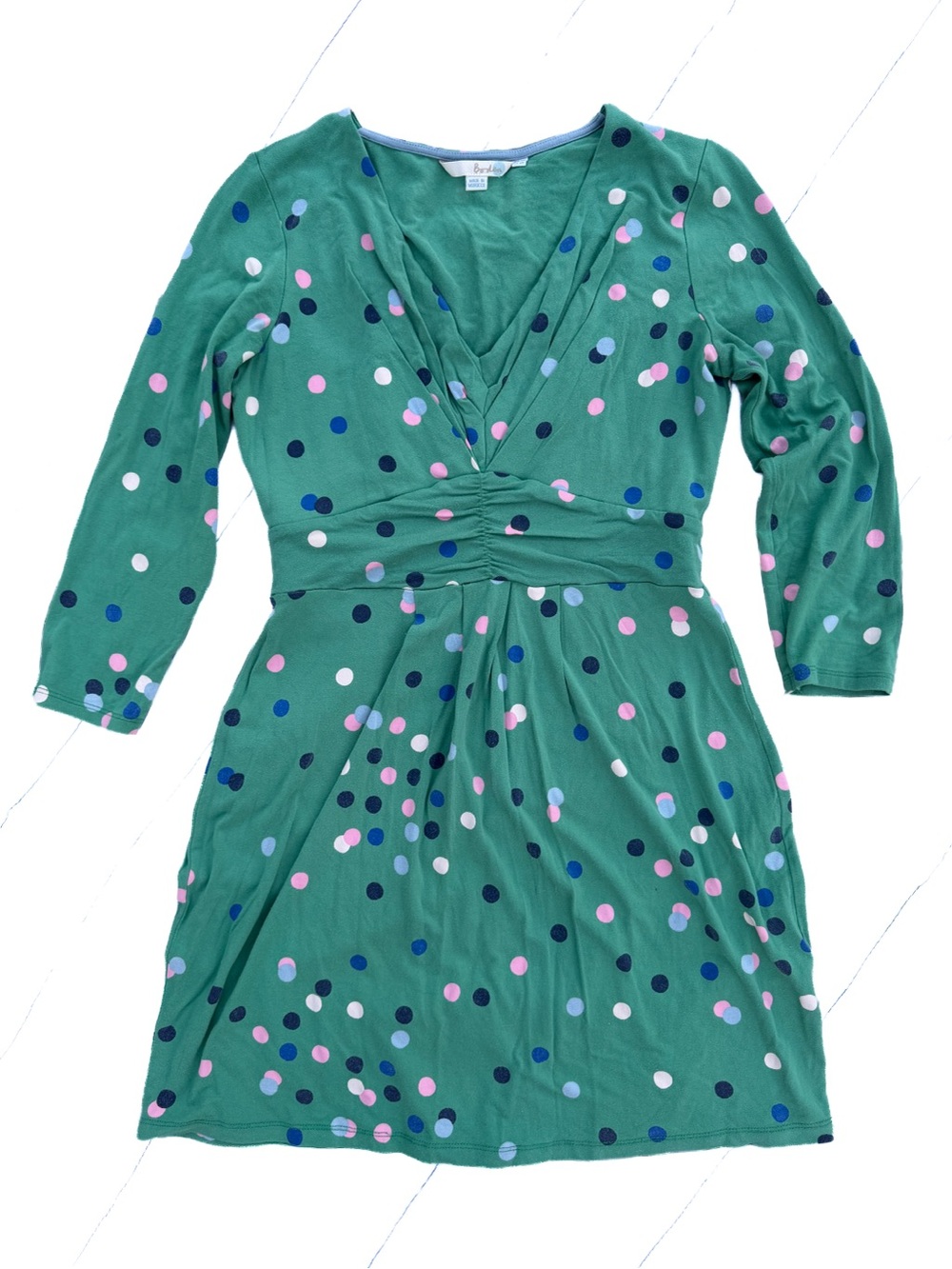 Boden Marion Green Soft Polka Dot Jersey Tunic Wrap Dress Size 6R J0043 Quality